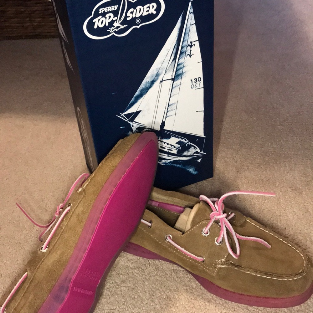 Sperry Tan and Pink Boat Shoes